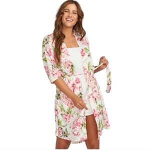 Show Me Your Mumu Robe Pink Green White Floral Tie Waist Garden of Blossoms OS